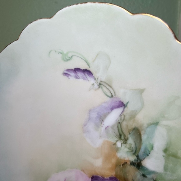 Limoges Hand Painted Pink  Purple Morning Glories & Gold Cake Plate - Picture 7 of 11